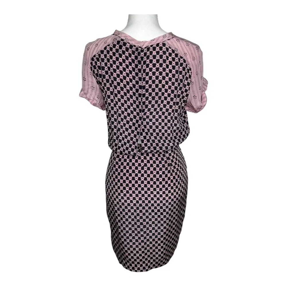 Isabel Marant Silk Tie Front Mini Dress Pink and Blue Pattern Size 38 Medium - Picture 3 of 8